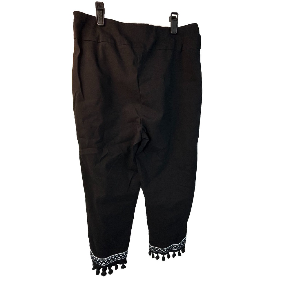 Cato Women's Size 10 Capri Pants Black Pom Trim Goth Festival Resortwear Casual